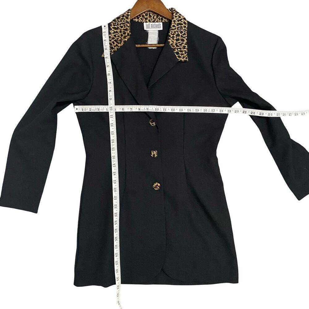Vintage Jodi Michaels Blazer Jacket Womens M Black Animal Print Collar 90s - Picture 4 of 6